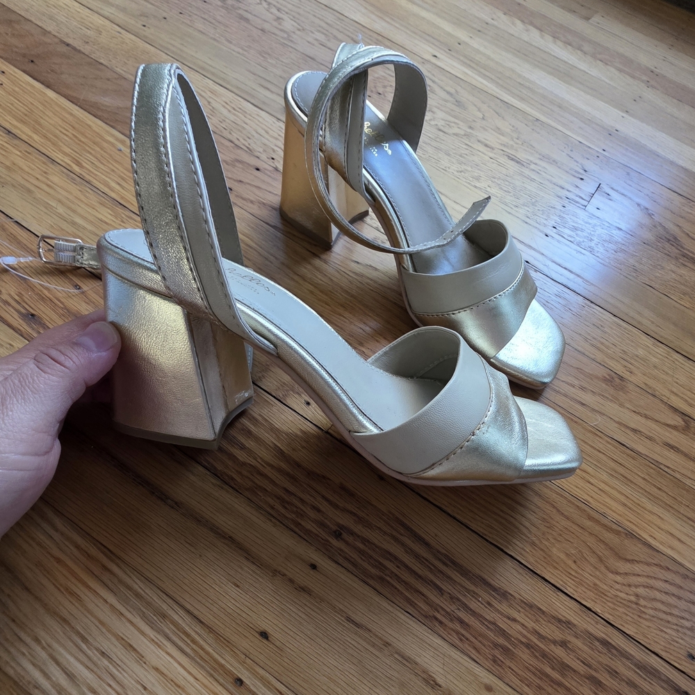 Seychelles Shimmering Gold Block Heels